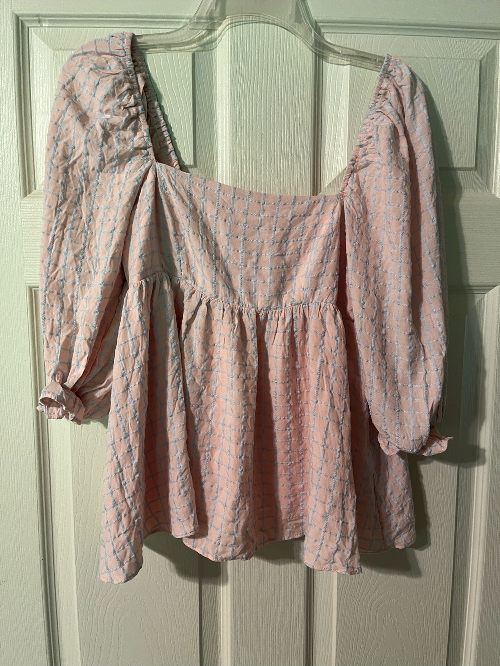Women’s Pink Square-Neck Babydoll Blouse